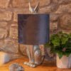 Silver Hare Table Lamp Grey Velvet Shade Rabbit Light Modern Country Style Gift