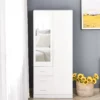 Modern Mirror Wardrobe 2 Door Storage Cupboards Home Storage Organisation Furniture with Adjustable Shelf, Hanging Rail and 3 Drawers, 180cm, White