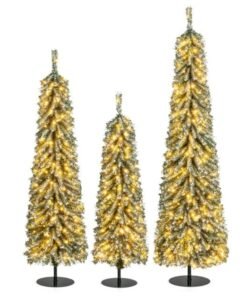 4/5/6FT Artificial Christmas Tree Set of 3 with Realistic Accumulated Snow