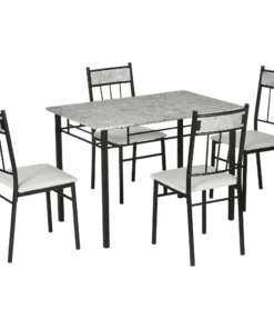 Five-Piece Marble Effect Dining Table Set - Grey/Black