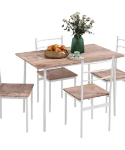 Five-Piece Compact Dining Table and Chairs Set - Brown/White