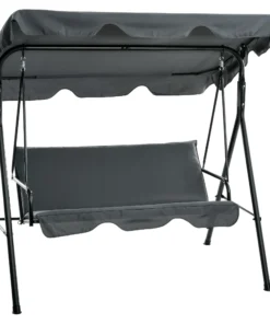 3 Seater Garden Swing Chair, Outdoor Swing Chair with Adjustable Canopy, Mental Frame & Cushions, Grey