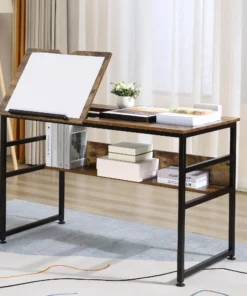 Adjustable Drafting Table Art Desk Drawing Table, Craft Desk Workstation for Painting, Multifunctional Writing Desk w/ 15-Level Tiltable Tabletop and Storage Shelf, Home Office, Rustic Brown