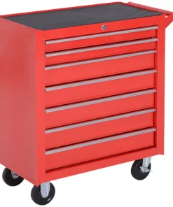 DURHAND 7-Drawer Rolling Tool Chest on Wheels, Lockable Tool Cabinet with Side Handle, Metal Tool Box Trolley for Garage, Workshop, Red