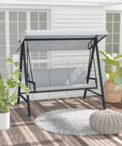 Three-Seat Garden Swing Chair, with Adjustable Canopy - Grey
