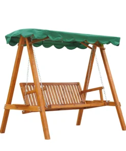 Outsunny 3-Seater Pinewood Swing Chair-Green