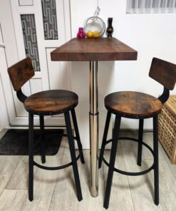 2 Industrial Bar Stools Set Kitchen Breakfast Tall Bar Chairs Backrest Footrest