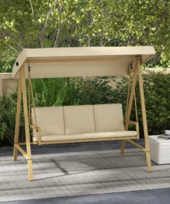 Outsunny Three-Seat Garden Swing Chair, with Adjustable Canopy - Beige