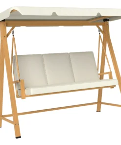 Three-Seater Garden Swing Bench, with Adjustable Canopy - Beige