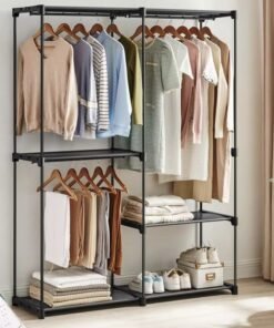 Industrial Open Wardrobe Clothes Rail Rack Bedroom Storage Metal Shelves Unit