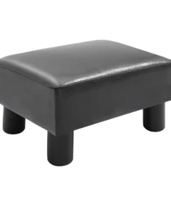 HOMCOM Faux Leather Footstool, Small Foot Rest, Rectangle Sofa Stool for Bedroom Living Room, Black