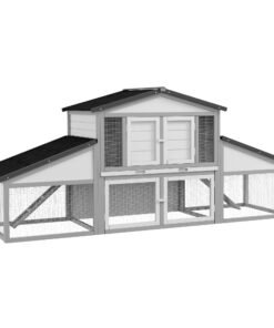 PawHut Large Rabbit Hutch with Run, Outdoor Bunny Cage, with Tray, Ramp - Light Grey