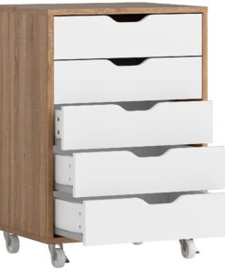 Vinsetto Five-Drawer Filing Cabinet, with Wheels - Oak Brown