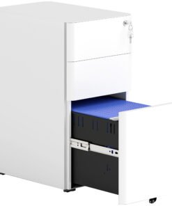 Vinsetto 3-Drawer Steel Filing Cabinet with Lock - White