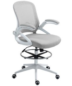 Vinsetto Drafting Chair with Flip-up Armrest, Mesh Office Stool with Foot Ring, 360 Degree Swivel Height Adjustable Chair for Standing Desk, Light Grey