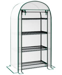 Outsunny 4 Tier Mini Greenhouse for Outdoor, Portable Gardening Plant Green House with Storage Shelf, Roll-Up Zipped Door, Metal Frame and PE Cover, 80 x 49 x 160cm, White