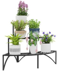Outsunny Three-Tier Corner Metal Plants Shelves - Black