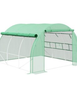 Outsunny Polytunnel Greenhouse Walk-in Grow House Tent with Roll-up Sidewalls, Zipped Door and 6 Windows, 3x3x2m Green