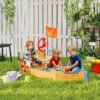 Outsunny Kids Sand Pit, Children Pirate Ship Sandbox with Bench, Bottom Liner, Seat, Natural Wood Tone