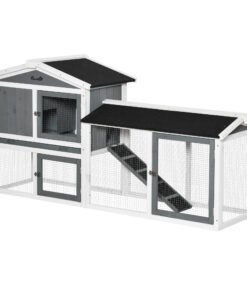PawHut Rabbit Hutch Outdoor, 2-Tier Guinea Pig Hutch, Wooden Small Animal House with Rabbit Run Box, Slide-out Tray, Ramp, 175.8 x 52 x 85.5 cm, White