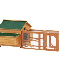 PawHut 2 Piece Wooden Chicken Coop and Run Set, Poultry Run Cage with Nesting Box, Slide-Out Tray, for 4-8 Chickens, Yellow