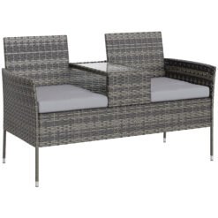 Outsunny Two-Seat Rattan Chair, with Middle Table - Charcoal Grey
