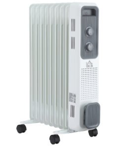 HOMCOM 2000W Oil Filled Radiator, 9 Fin, Portable Electric Heater with 3 Heat Settings, Safety Cut-Off and Wheels, White