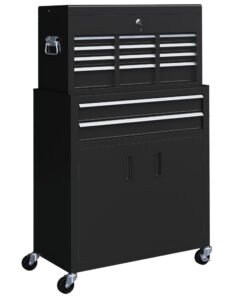 HOMCOM Portable Tool Box, Metal Tool Chest on Wheels with 6 Drawers for Garage and Workshop, Black