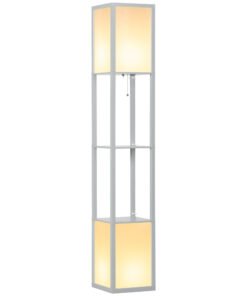 HOMCOM Modern Shelf Floor Lamp with Dual Ambient Light, Standing Lamp Living Room, Bedroom, 156cm, Grey