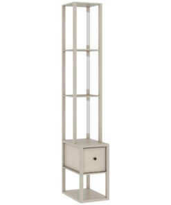 HOMCOM Floor Lamp with Shelves, LED Column Modern Standing Lamp with Fabric Drawer, Adjustable Brightness, Foot Switch for Living Room, Bedroom, Office, Oak