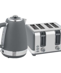 HOMCOM Stainless Steel Kettle and Toaster Set, 1.7L 3000W Rapid Boil Jug Kettle with UK Strix Thermostat, Limescale Filter, 4 Slice Toaster with 7 Browning Controls, Crumb Tray, Grey and Silver Tone