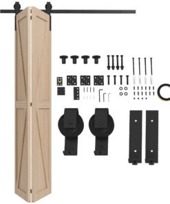 HOMCOM 5ft Bi-Folding Sliding Barn Door Hardware Kit - Black