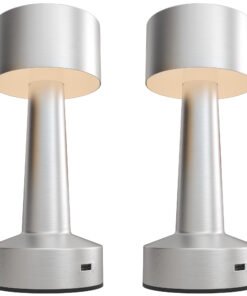 2 Pack Cordless Table Lamp, Touch LED Desk Lamp with Rechargeable Battery, 3 Colour, for Bedroom Living Room, Silver