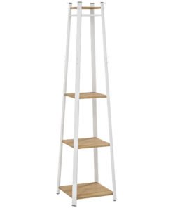 HOMCOM Compact Freestanding Coat Rack - White/Oak