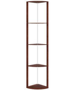 HOMCOM RGB LED Floor Lamp with Shelves, 5-Tier Dimmable Standing Lamp with Adjustable Brightness and Remote Control, Modern Corner Display Shelf Unit for Living Room Bedroom Office, Brown