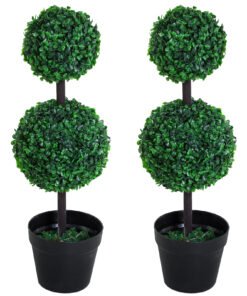 Outsunny Set of 2 Artificial Boxwood Ball Topiary Trees Potted Decorative Plant Indoor Décor (67cm)