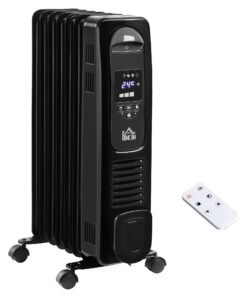 HOMCOM 1500W Digital Oil Filled Radiator, 7 Fin, Portable Electric Heater with LED Display, Built-in Timer, 3 Heat Settings, Safety Cut-Off and Remote Control, Black