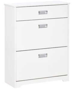 HOMCOM Shoe Cabinet, Slim Shoe Storage Cabinet with Drawer, 2 Flip-up Doors and Adjustable Shelf, Narrow Shoe Cupboard for 16 Pairs of Shoes for Entryway, Hallway, White