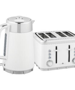 HOMCOM Electric Stainless Steel Kettle and Toaster Set, 3000W 1.7L UK Strix Thermostat Fast Boil Kettle w/ Limescale Filter, Cool Touch Body, 4 Slice Toaster with 7 Browning Levels, Crumb Tray, White