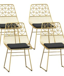 HOMCOM Luxurious Dining Chairs Set of 4, Metal Wire Kitchen Chair with Removable Velvet-feel Cushion, Cut-out Back and Steel Frame for Dining Room, Gold Tone