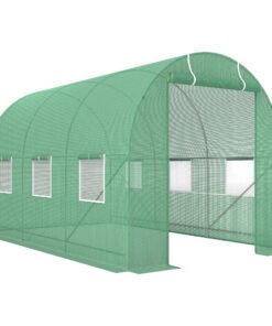 Outsunny 3.5 x 2m Walk-In Polytunnel Greenhouse, with Steel Frame, PE Cover, Roll-Up Door and 6 Windows, Green