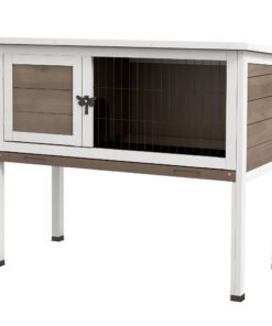 PawHut Wooden Guinea Pig Hutch, Small Animal Cage with Slide-out Tray, Openable Asphalt Roof, 84 x 43 x 70cm, Brown