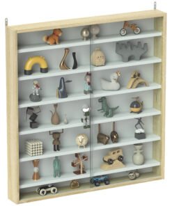 HOMCOM 7-Tier Wall Display Shelf Unit Cabinet w/ 6 Adjustable Shelves Glass Doors Home Office Ornaments 83x80cm, Oak