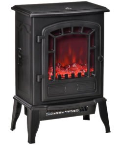 HOMCOM Free standing Electric Fireplace Stove, Fireplace Heater with Realistic Flame Effect, Overheat Safety Protection, 1000W/2000W, Black