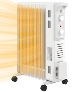 HOMCOM 2000W Quiet Oil Filled Radiator, 9 Fin Energy Efficient Portable Electric Heater with 3 Heat Settings, Adjustable Thermostat, Safety Tip Over, Overheat Protection, for Home, White
