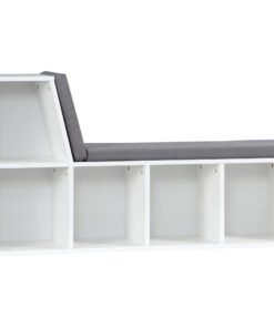 HOMCOM Bookcase Storage Shelf with Cushioned Reading Seat, Bookshelf Storage Cabinet for Study Living Room, White