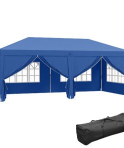 Outsunny 3 x 6 m Garden Pop Up Gazebo, Wedding Party Tent Marquee, Water Resistant Awning Canopy with Sidewalls, Windows, Carry Bag, Blue