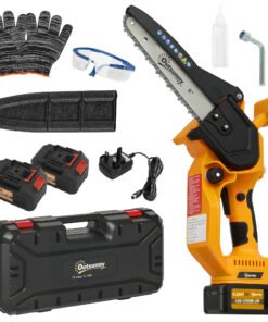 Outsunny Mini Chainsaw Cordless, 8 Inch Electric Chainsaw with 2 x 4000mAh Batteries, Brushless Motor and Safety Lock for Tree Trimming, Garden, Wood Cutting, Orange