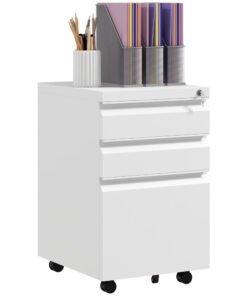 Vinsetto 3-Drawer Filing Cabinet with Lock, Mobile Steel File Cabinet for A4, Legal and Letter Size, Under Desk Drawers with Pre-Assembled Body for Home Office, 37 x 43.5 x 60 cm, White
