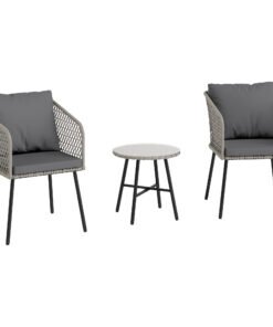 Outsunny Three-Piece Cut-Out Rattan Chair and Table Set - Grey